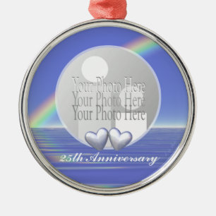 25th Anniversary Silver Hearts (photo frame) Metal Ornament