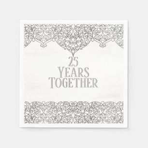 25th Anniversary Silver Lace On White  Napkin