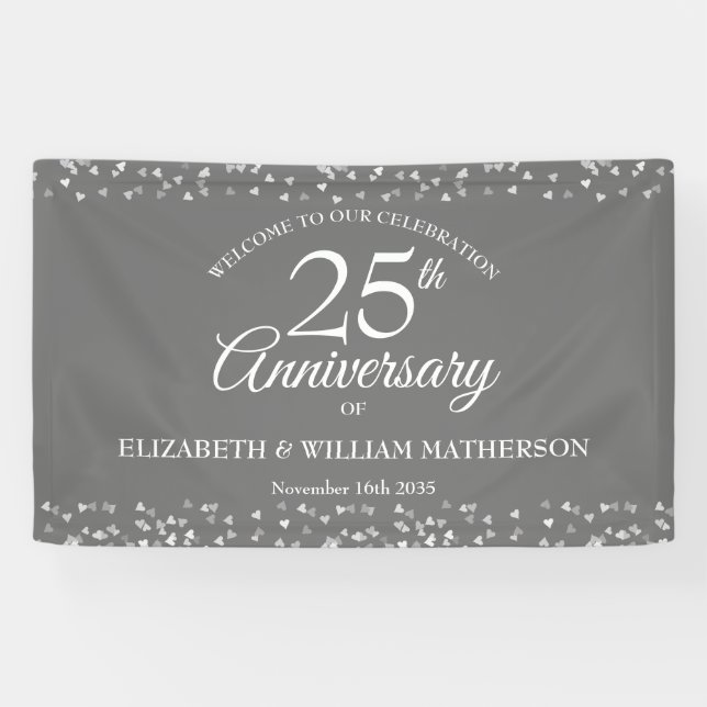 25th Anniversary Silver Love Hearts Welcome Banner (Horizontal)