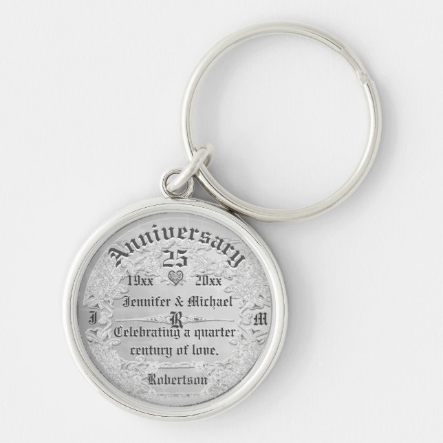 25th Anniversary Silver Monogram Keychain (Front)