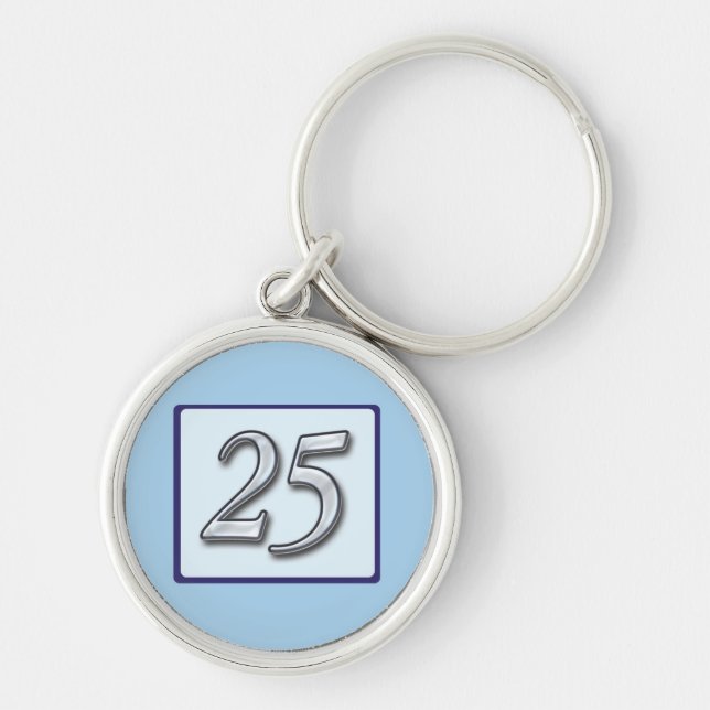 25th Anniversary Silver Number on Blue Keychain (Front)