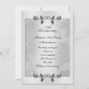 25th anniversary silver roses invitation