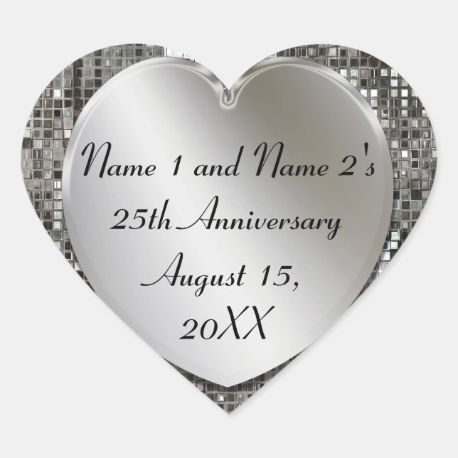 25th Anniversary Silver Sequins Heart Stickers (Front)