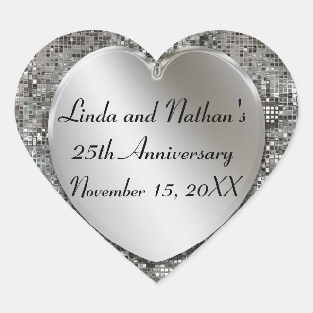 25th Anniversary Silver Sequins Heart Stickers (Front)