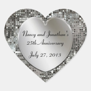 25th Anniversary Silver Sequins Hearts Stickers