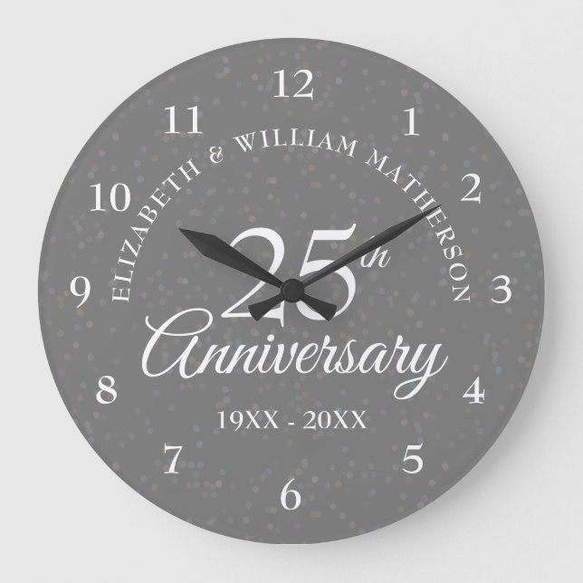 25th Anniversary Silver Stardust Large Clock (Front)