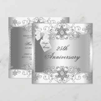 25th Anniversary Silver White Diamond Invitation