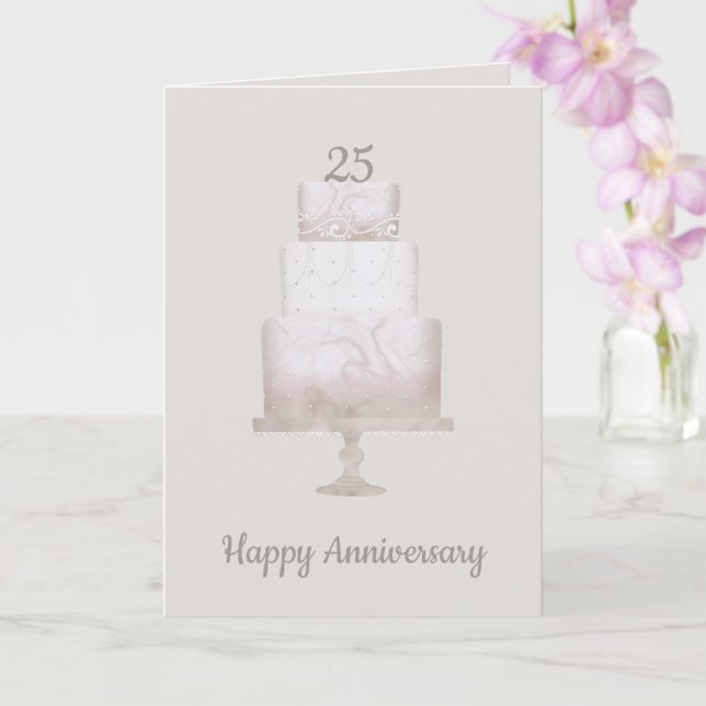 25th Anniversary Three Tier Cake Greeting Card (Orchid)