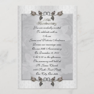 25th anniversary Vow renewal silver roses formal Invitation