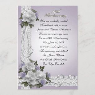25th Anniversary vow renewal white roses Invitation
