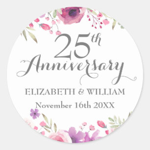 25th Anniversary Watercolour Roses Classic Round Sticker