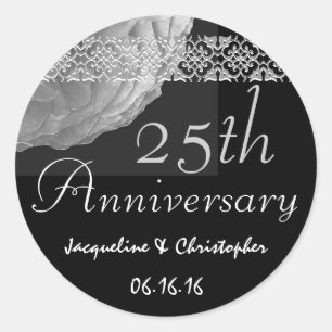 25th Anniversary WHITE SILVER BLACK Rose Sticker