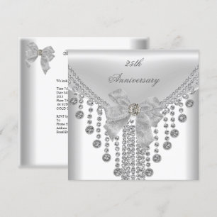 25th Anniversary White Silver Overlay Bow Jewel Invitation