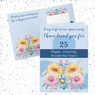25th Anniversary wife gerbera floral blue Card