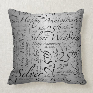 25th Anniversary Word Art Graphic Throw Pillow