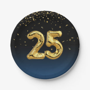 25th Balloons And Confetti Paper Plate
