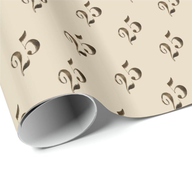 25th Birthday Anniversary Beige Gold Number 25 Wrapping Paper (Roll Corner)
