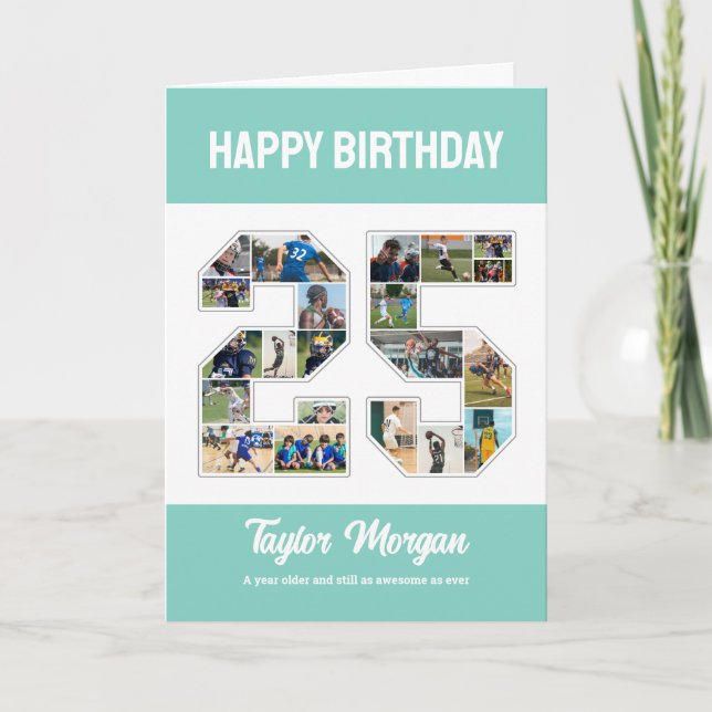 25th Birthday Anniversary Number 25 Photo Collage Card (Front)