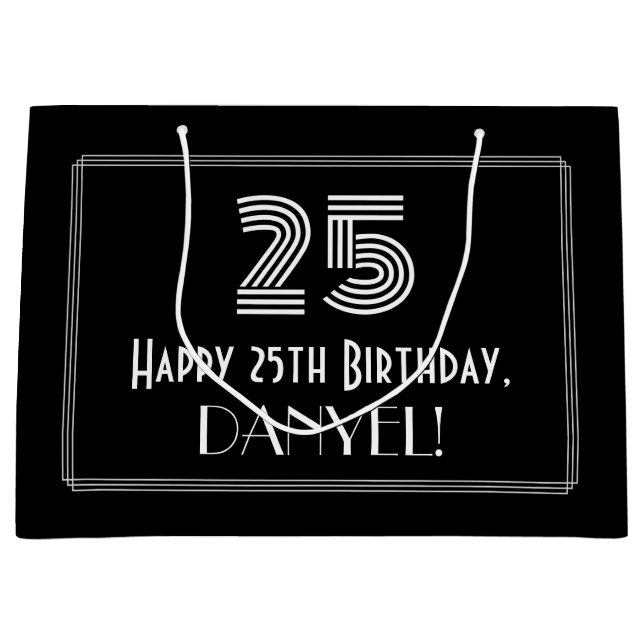 25th Birthday — Art Deco Inspired Look "25" & Name Large Gift Bag (Front)