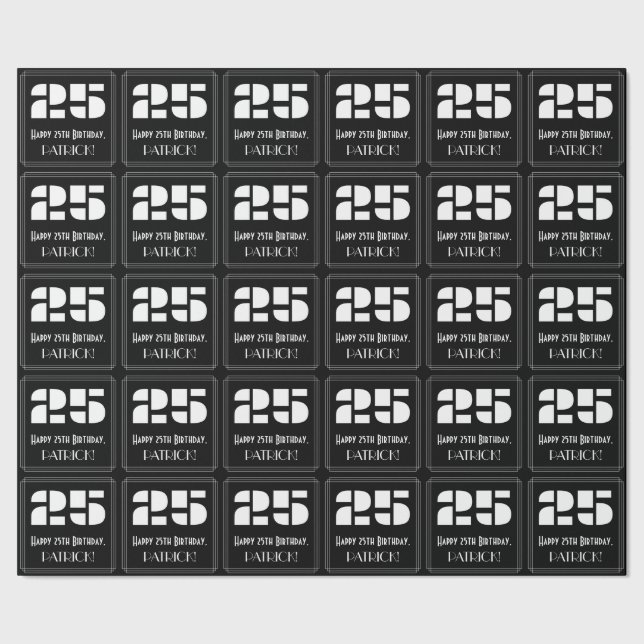 25th Birthday: Art Deco Inspired Look "25" & Name Wrapping Paper (Seam)