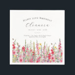 25th Birthday August Birth Flower Custom Napkin<br><div class="desc">Perfect table decor for an August birthday party. Pink gladiolus is the birth flower for that month. It forms a pretty watercolor bottom border on this floral personalized napkin. The birthday guest of honour's name, age and birthdate are placed above it using elegant calligraphy and typography. All text is editable....</div>
