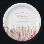 25th Birthday August Birth Flower Party Supplies Paper Plate<br><div class="desc">Perfect table decor for an August birthday party. Pink gladiolus is the birth flower for that month. It forms a pretty watercolor bottom border on this floral personalized plate. The birthday guest of honour's name, age and birthdate are placed above it using elegant calligraphy and typography. All text is editable....</div>