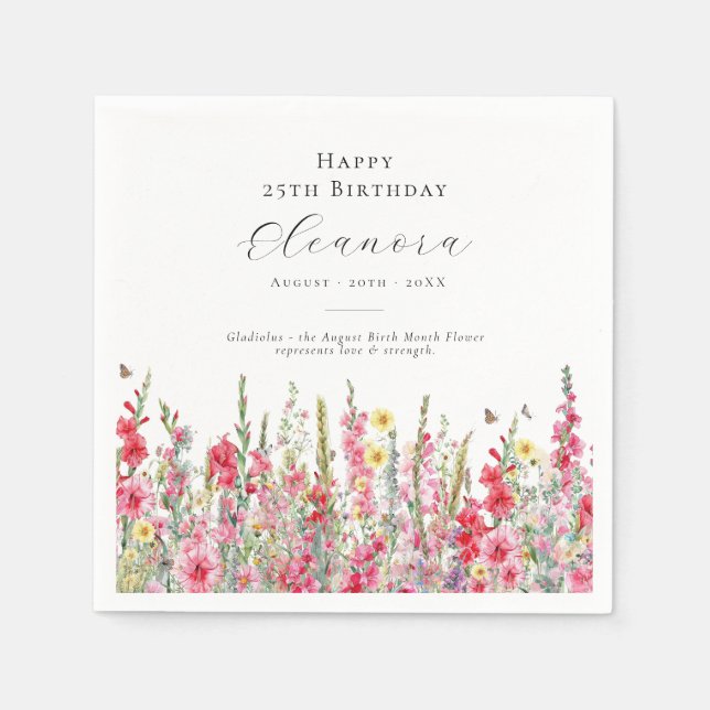 25th Birthday August Birth Month Flower Gladiolus Napkin (Front)