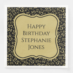 25th Birthday Black/Gold Random Number Pattern Napkin