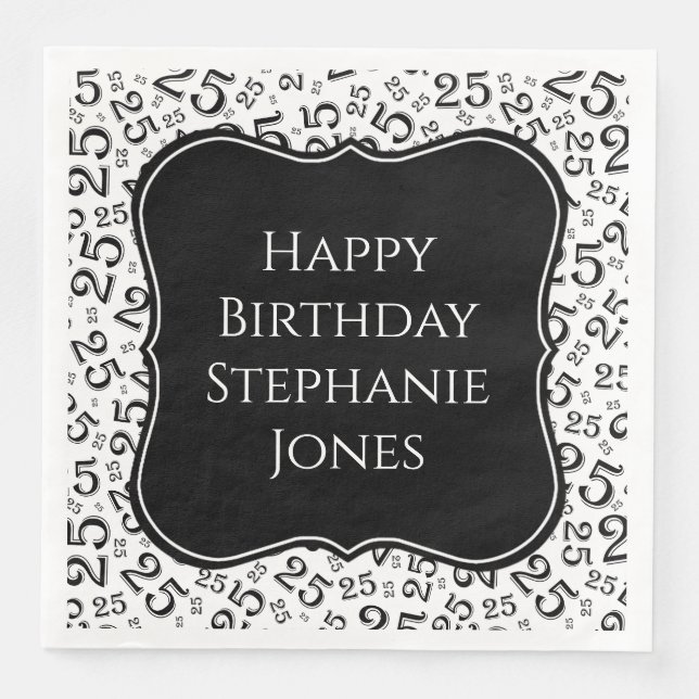 25th Birthday Black/White Bracket Number Pattern Napkin (Front)
