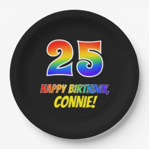 25th Birthday: Bold, Fun, Simple, Rainbow 25 Paper Plate