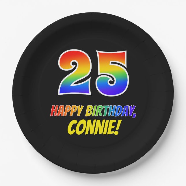 25th Birthday: Bold, Fun, Simple, Rainbow 25 Paper Plate (Front)