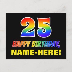 25th Birthday: Bold, Fun, Simple, Rainbow 25 Postcard