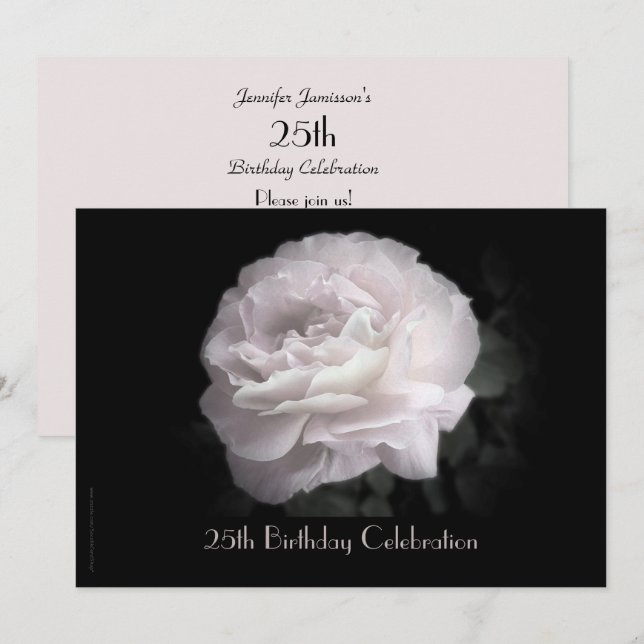 25th Birthday Celebration Party, Pale Pink Rose Invitation (Front/Back)