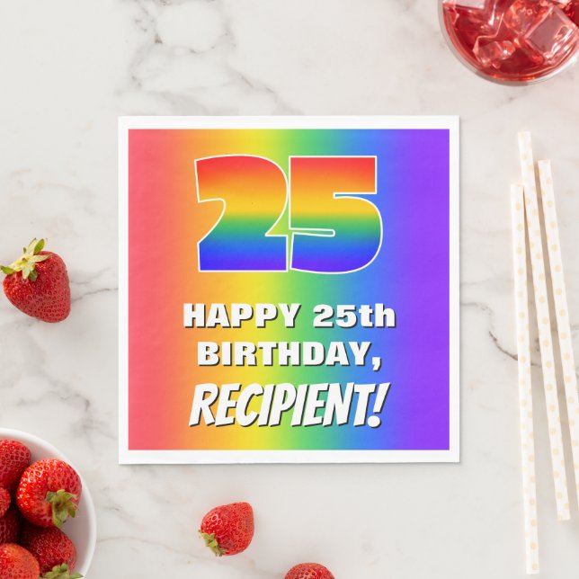 25th Birthday: Colorful, Fun Rainbow Pattern # 25 Napkin (Insitu)