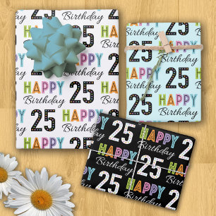 25th Birthday Colorful Typography  Wrapping Paper Sheet