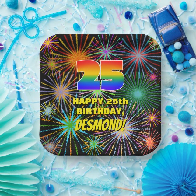 25th Birthday: Colourful, Fun Celebratory Firework Paper Plate (Party)