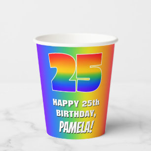 25th Birthday: Colourful, Fun Rainbow Pattern # 25 Paper Cups