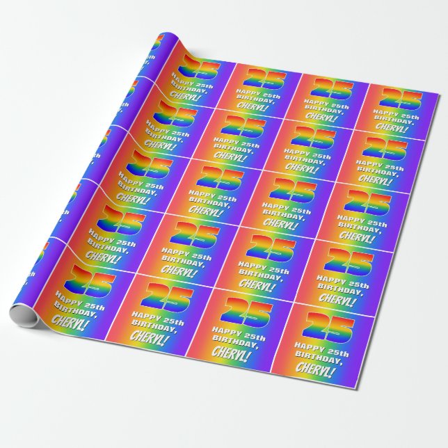 25th Birthday: Colourful, Fun Rainbow Pattern # 25 Wrapping Paper (Unrolled)