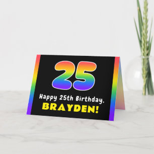25th Birthday: Colourful Rainbow # 25, Custom Name Card