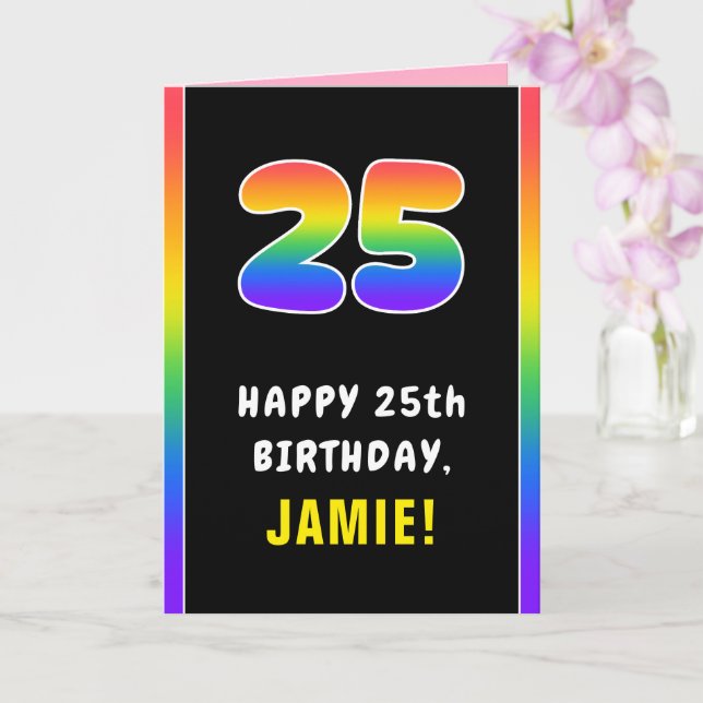 25th Birthday: Colourful Rainbow # 25, Custom Name Card (Orchid)