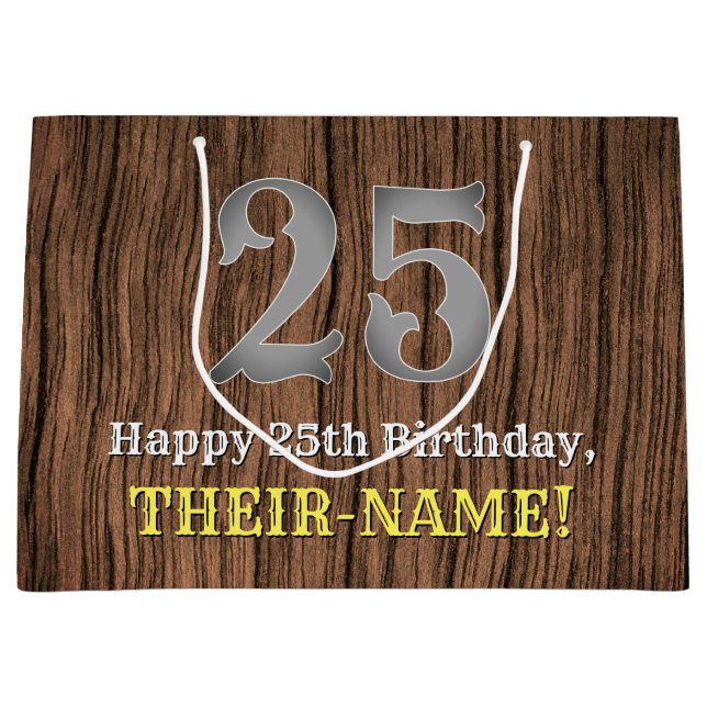 25th Birthday: Country Western Inspired Look, Name Large Gift Bag (Front)