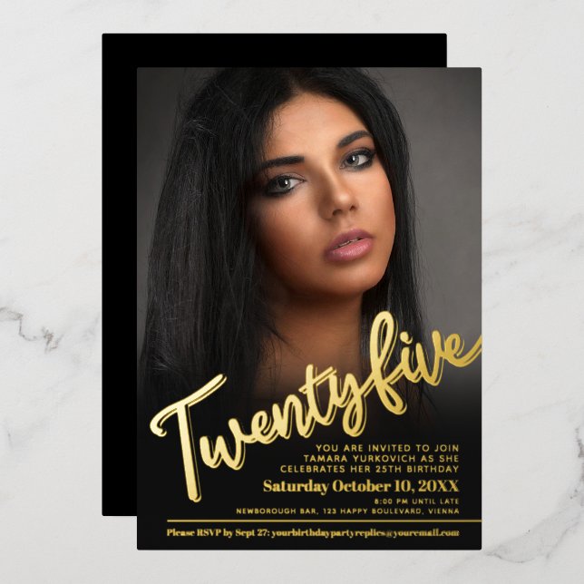 25th Birthday custom photo script gold (Front/Back)