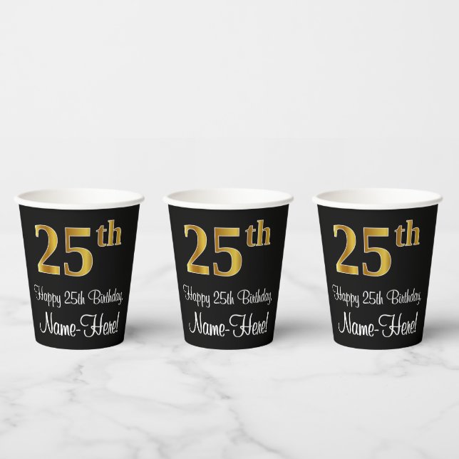 25th Birthday - Elegant Luxurious Faux Gold Look # Paper Cups (Multi)
