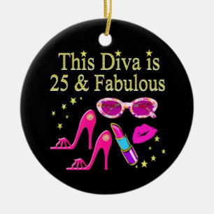 25TH BIRTHDAY FABULOUS DIVA DESIGN CERAMIC ORNAMENT