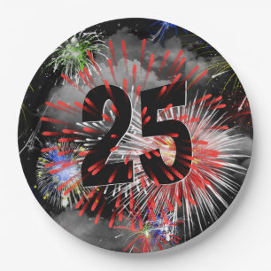 25th Birthday Fireworks In Clouds  Paper Plate