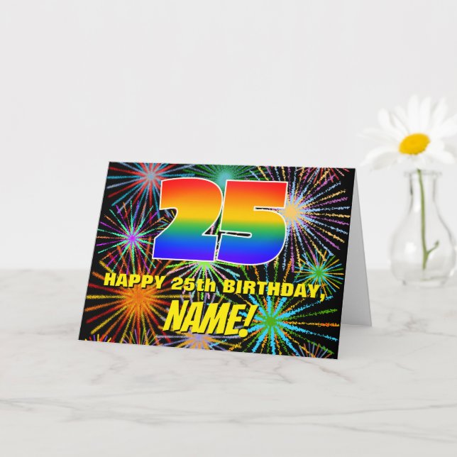 25th Birthday: Fun, Colourful Celebratory Firework Card (Small Plant)