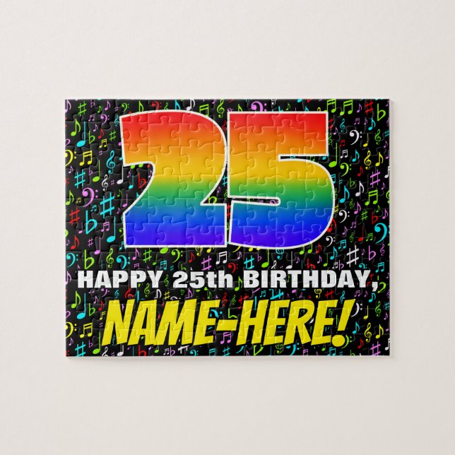 25th Birthday — Fun, Colourful Music Symbols & “25 Jigsaw Puzzle (Horizontal)