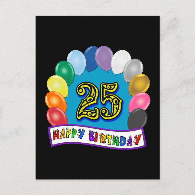 25th Birthday Gifts with Assorted Balloons Design Postcard (Front)