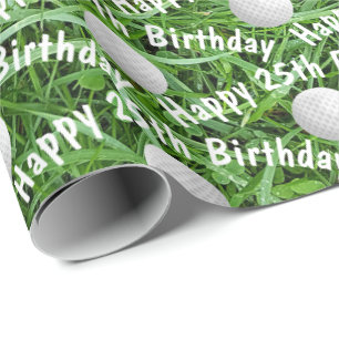 25th Birthday Golf Balls on Grass Wrapping Paper
