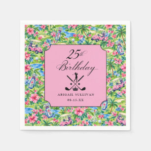 25th Birthday Golf Preppy Pink Green Print Napkin